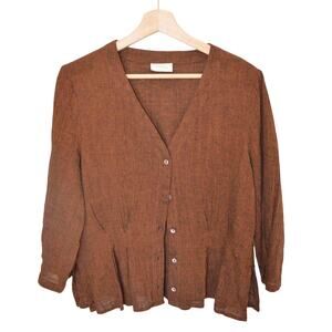 Poetry Linen Short Sleeve Button Front Blouse